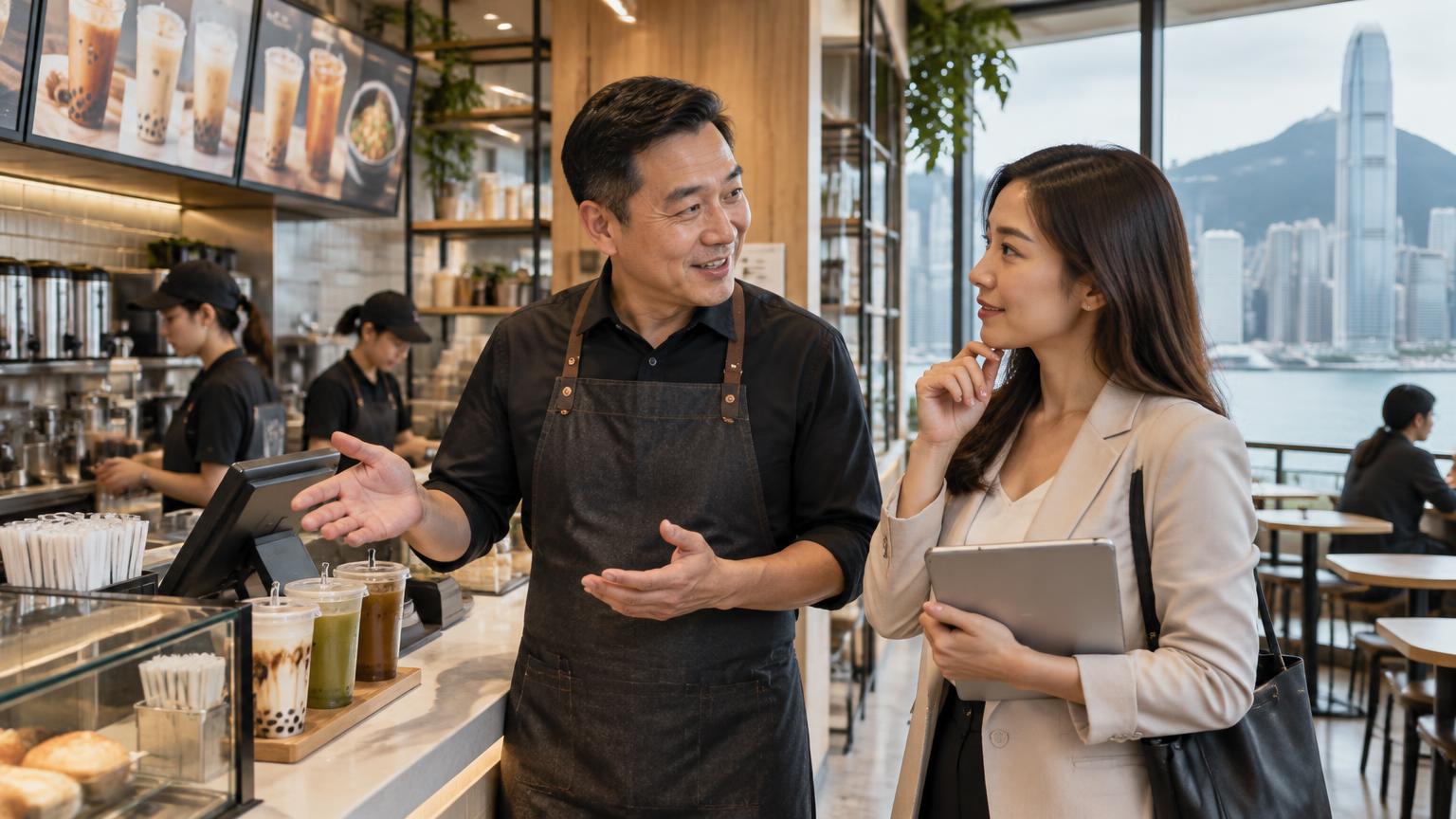 加盟品牌負責人向準創業者介紹店舖營運