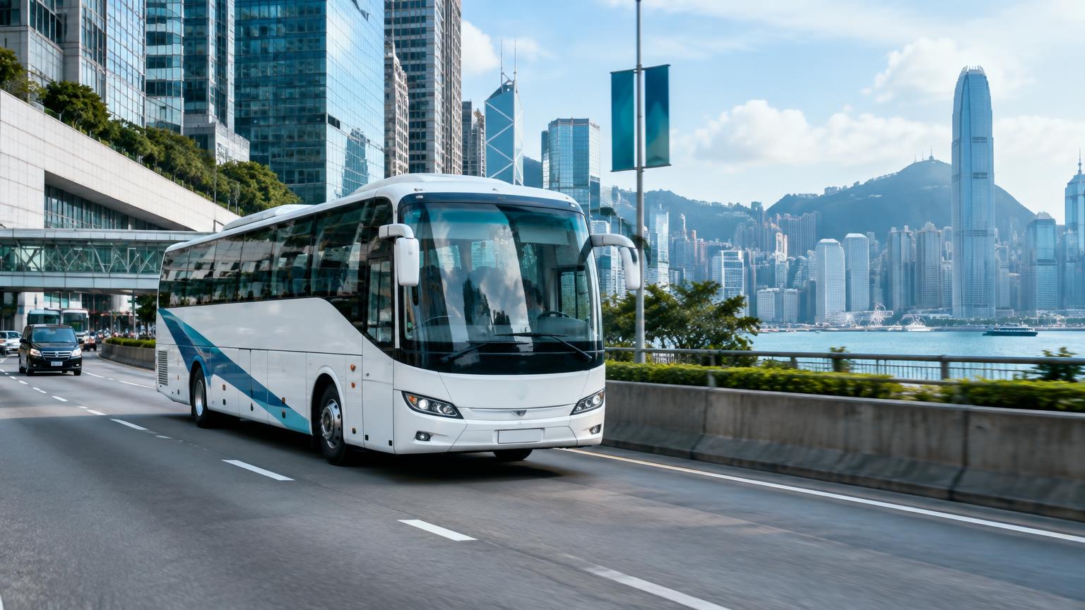 旅遊巴士行駛於香港核心商業區